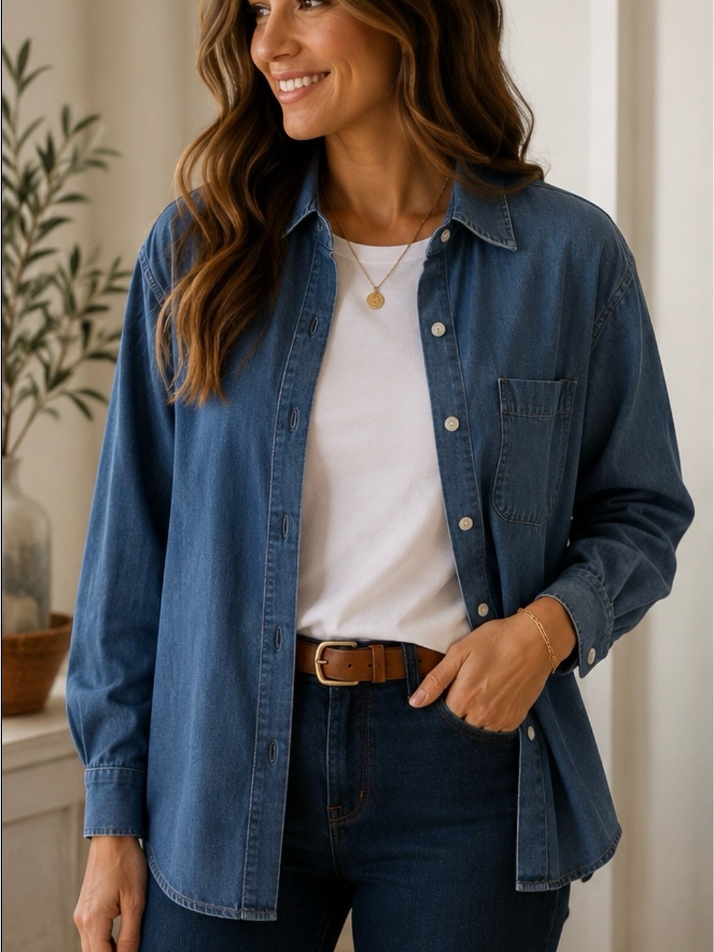Turnbury 100% Cotton Denim Chambray Button Down Shirt Blue XL
